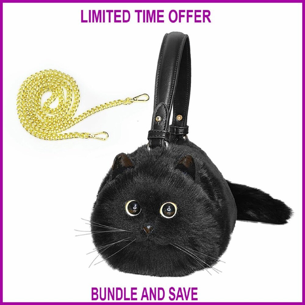 Realistic Plush Cat Crossbody Bag - Polyester Cotton Fur, 7.8x5x3.9 Inches